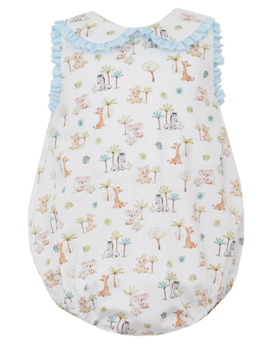 Petit Bebe Baby Girls Blue Safari Animals Print Bubble - Ruffle Collar by Petit Bebe