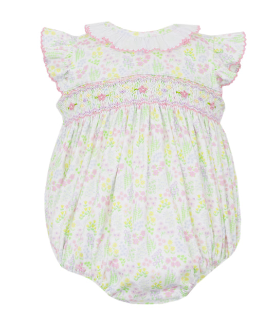 Petit Bebe Knits Baby Girls Pastel Floral Smocked Bubble - Ruffle Collar by Petit Bebe