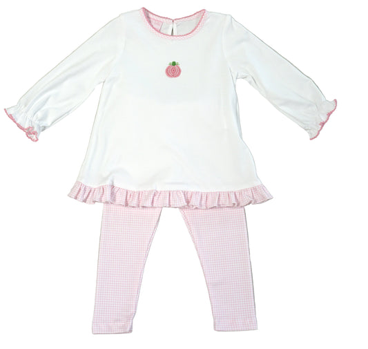 Petit Bebe Knits Girls Pink Gingham Pumpkins Tunic Set by Petit Bebe