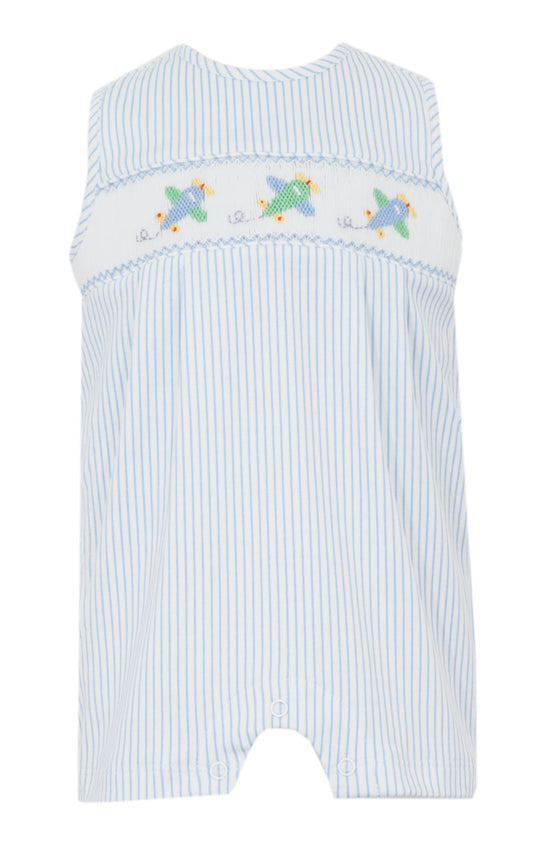 Petit Bebe Knits Boys Blue Stripe Jon Jon - Smocked Airplanes by Petit Bebe