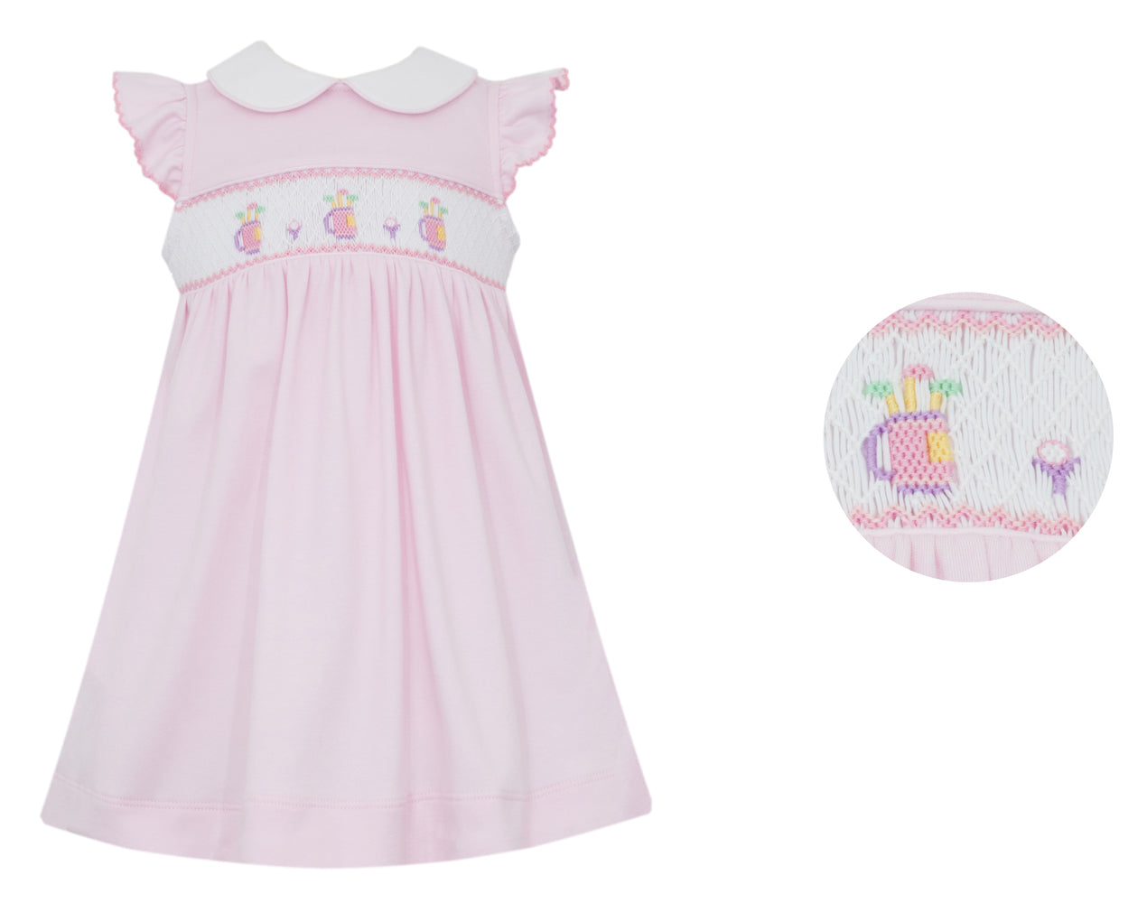 Petit Bebe Knits Girls Pink Dress - Smocked Golf Bags