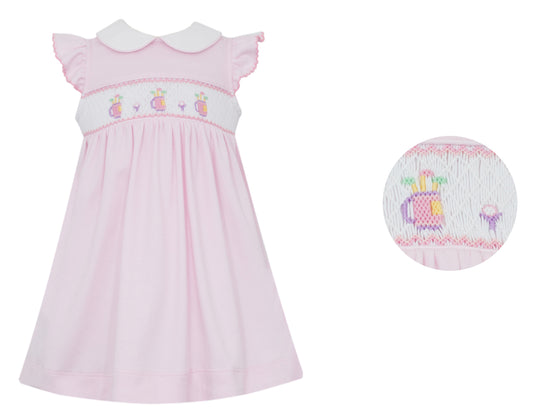 Petit Bebe Knits Girls Pink Dress - Smocked Golf Bags by Petit Bebe