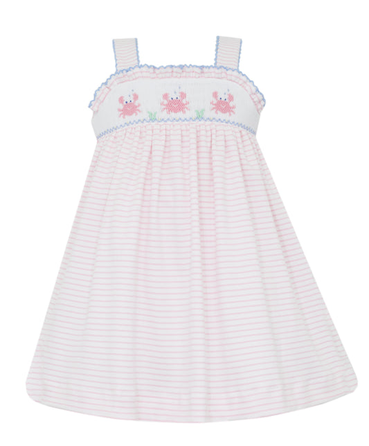 Petit Bebe Knits Girls Pink Striped Sun Dress - Smocked Crabs