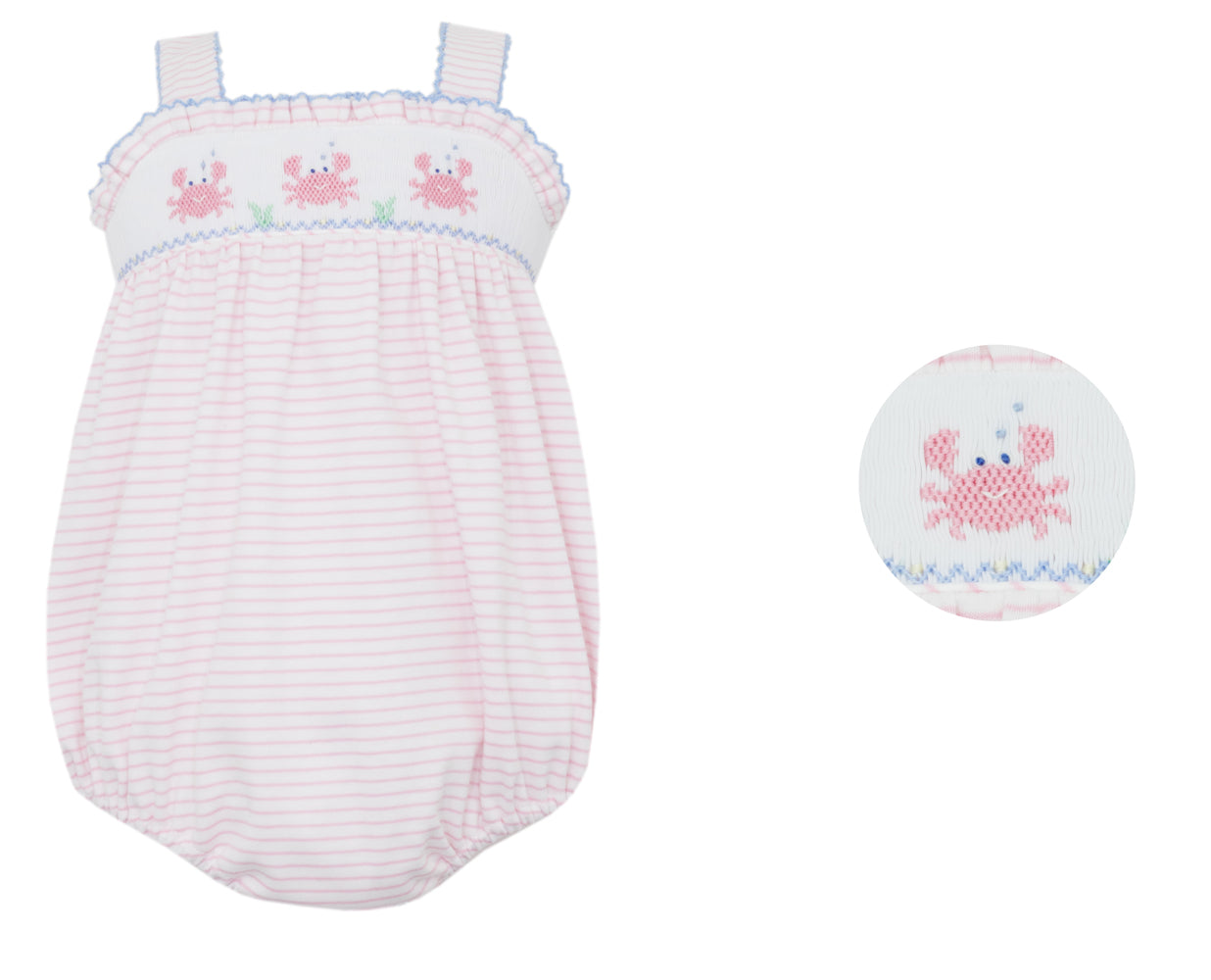 Petit Bebe Knits Baby Girls Pink Striped Bubble - Smocked Crabs