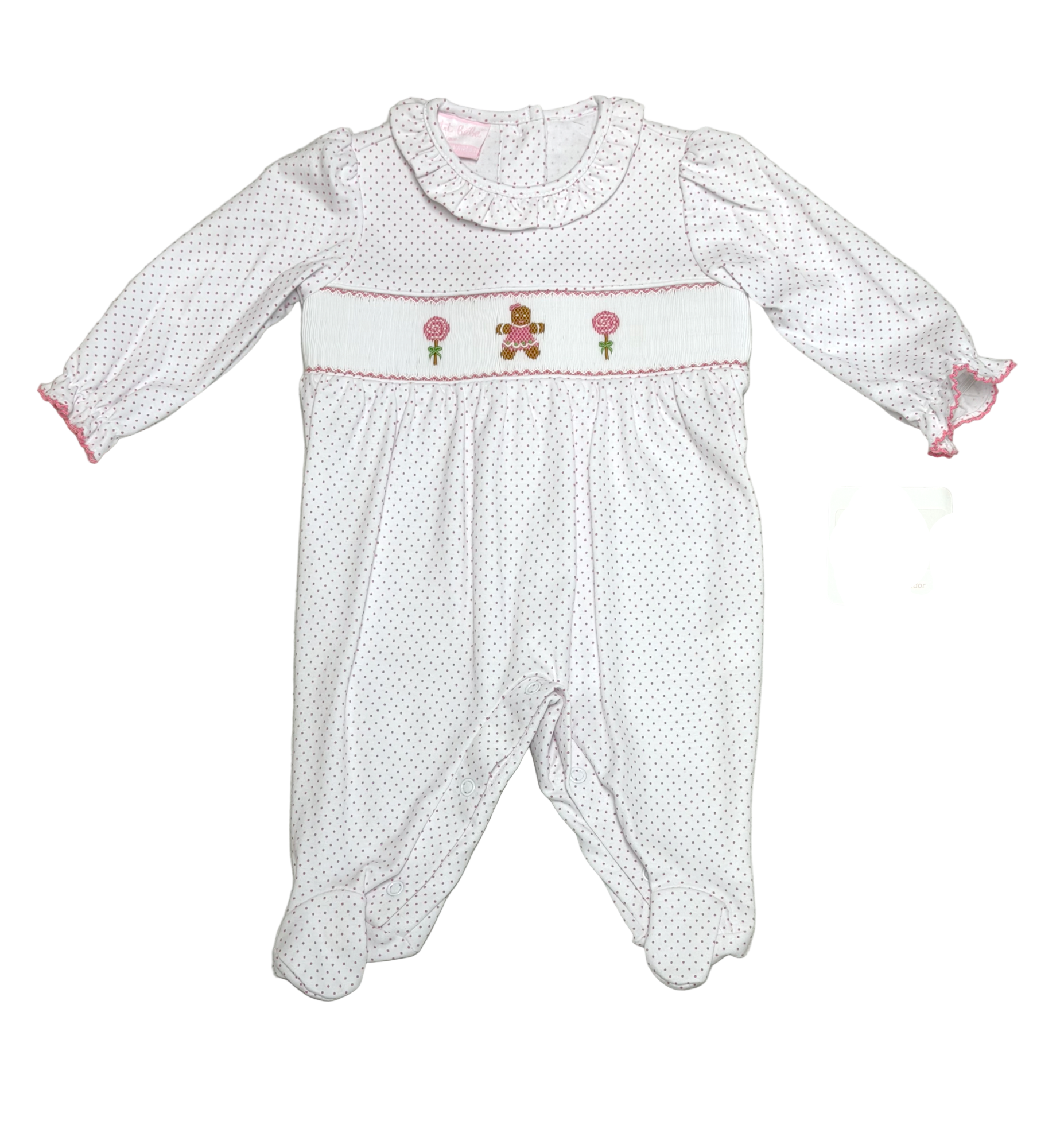 Petit Bebe Knits Girls White with Pink Dots Gingerbread Man Footie