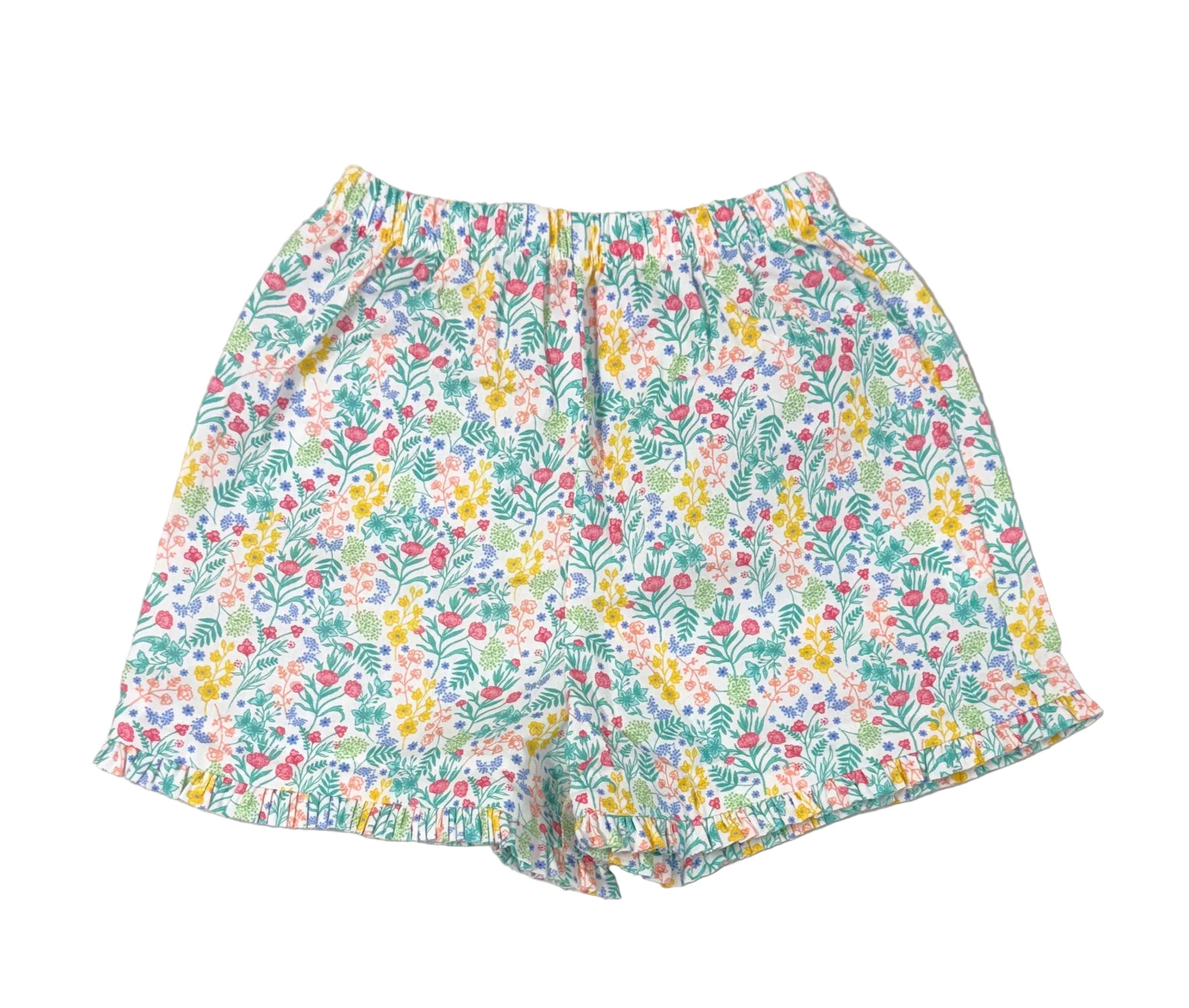 Peggy Green Girls Fieldstone Floral Ruffle Shorts - 2 pockets on back