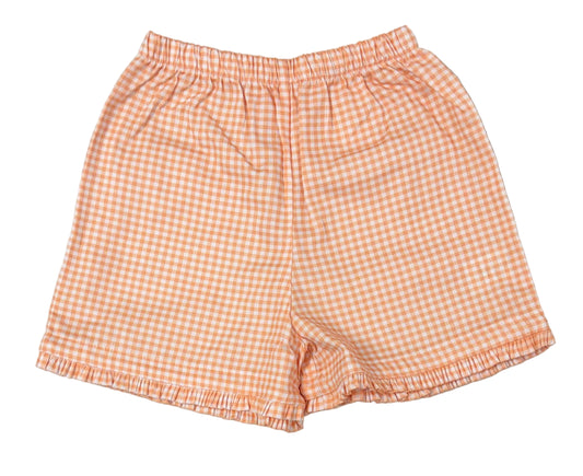 Peggy Green Cantaloupe Gingham Girls Shorts - 2 pockets on the back by Peggy Green