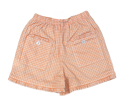Peggy Green Cantaloupe Gingham Girls Shorts - 2 pockets on the back by Peggy Green