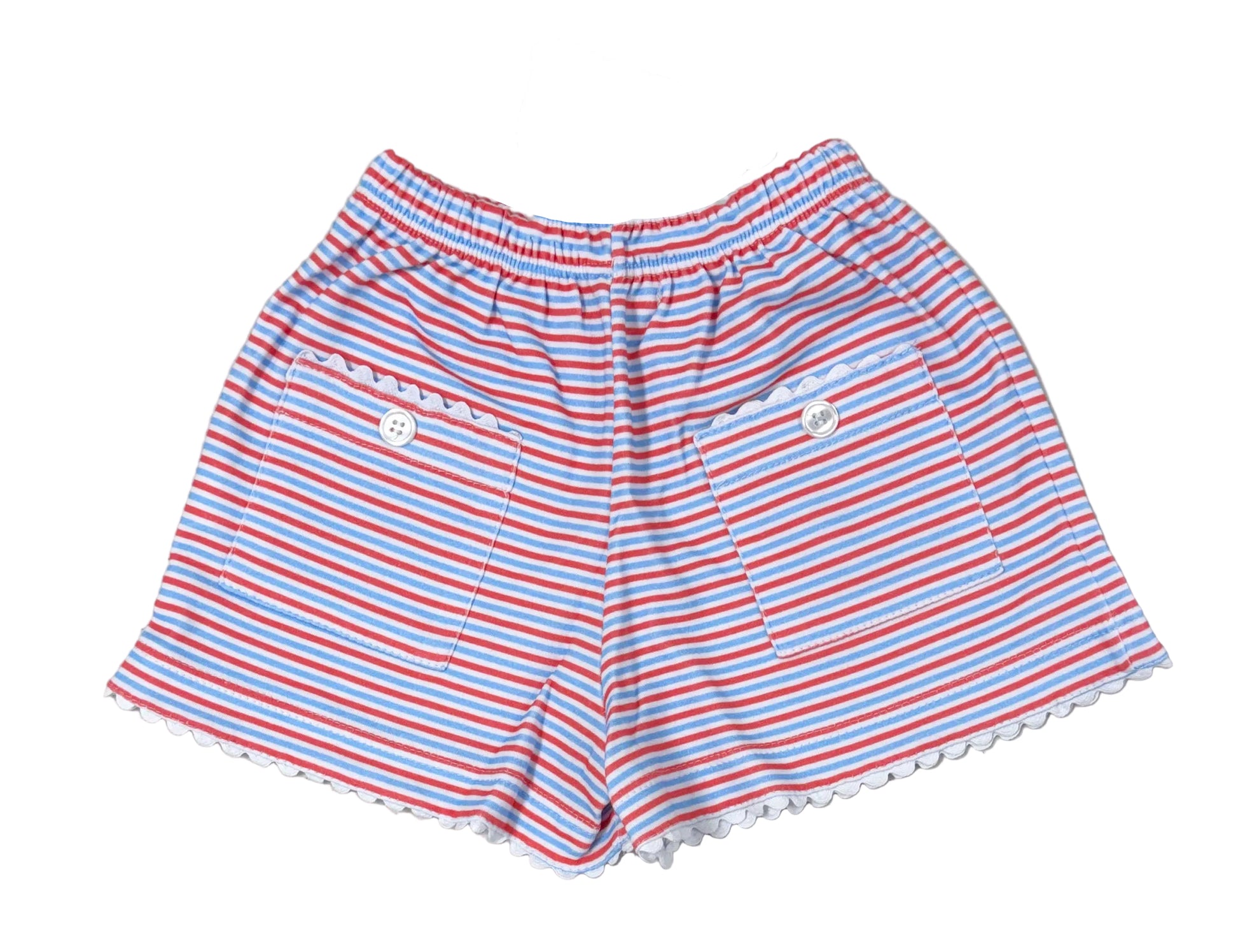 Peggy Green Girls Knit Striped Watermelon Shorts - 2 Pockets on Back