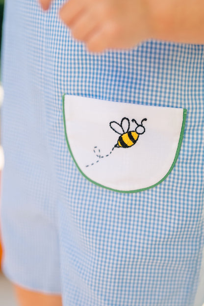 Proper Peony Boys Blue Bryar Bee Jon Jon with Front Pocket by Proper Peony