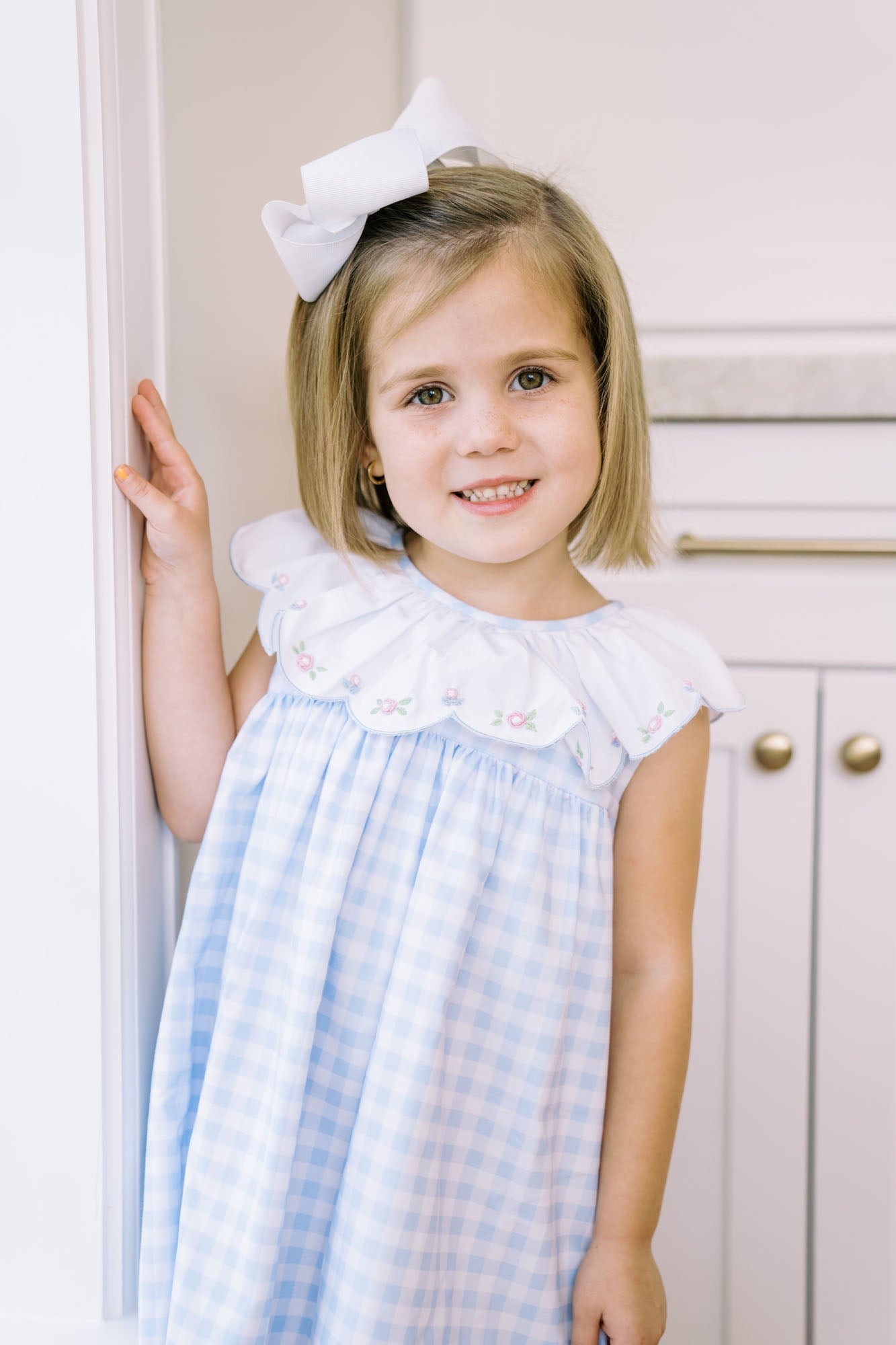Proper Peony Girls Colby Blue Check Dress - Scallop Collar by Proper Peony