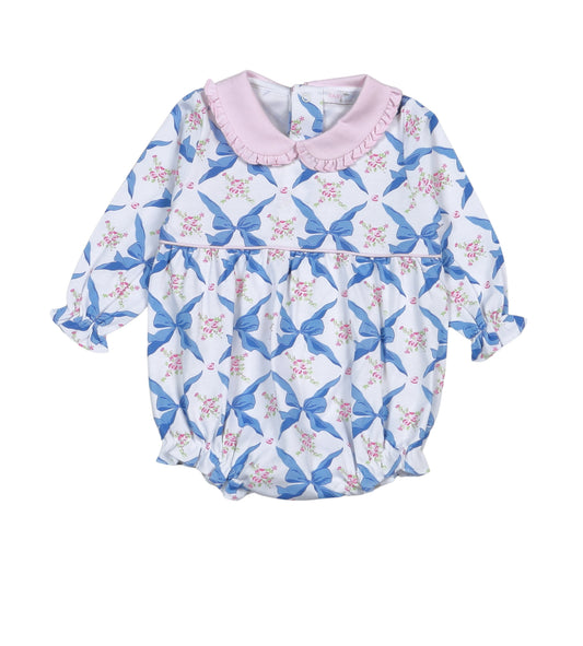 Baby Loren Girls Pink & Blue Pretty in Bows Ruffle Bubble by Baby Loren