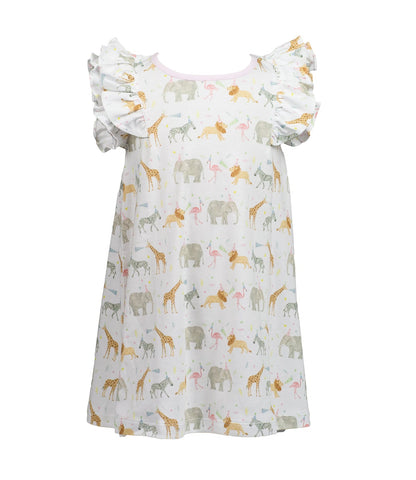 Proper Peony Pima Girls Flutter Sleeve Dress - Party Animals by Proper Peony