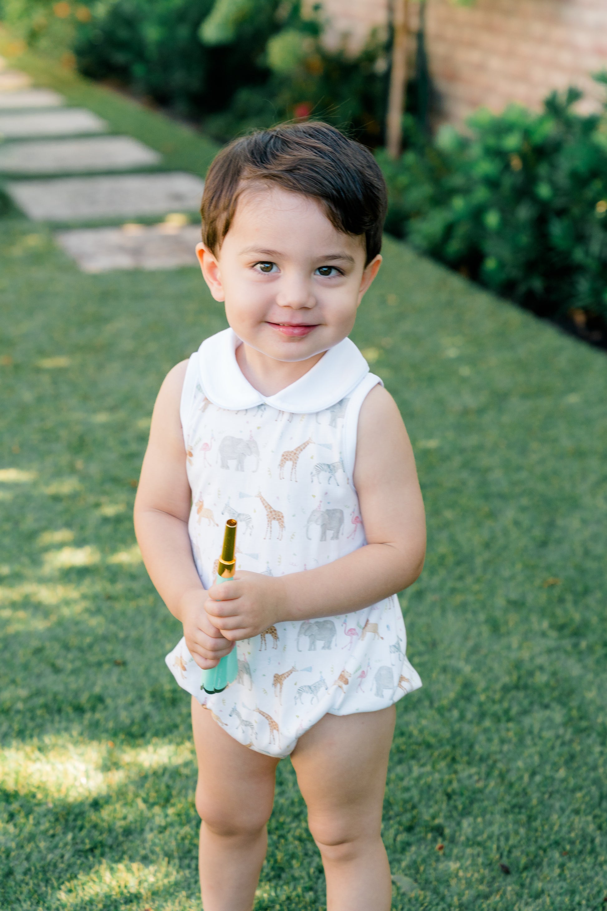 Proper Peony Pima Baby Boys Bubble with Collar - Party Animals