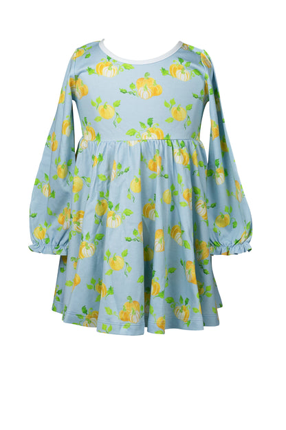 Proper Peony Girls Blue Pumpkin Patch Twirl Dress by Proper Peony