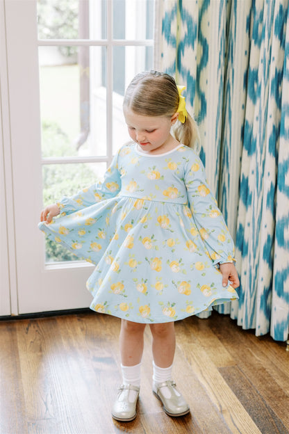 Proper Peony Girls Blue Pumpkin Patch Twirl Dress by Proper Peony