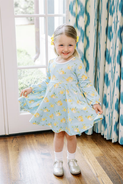 Proper Peony Girls Blue Pumpkin Patch Twirl Dress by Proper Peony