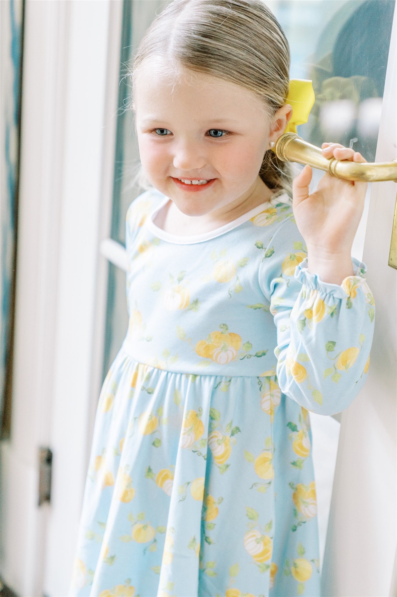 Proper Peony Girls Blue Pumpkin Patch Twirl Dress