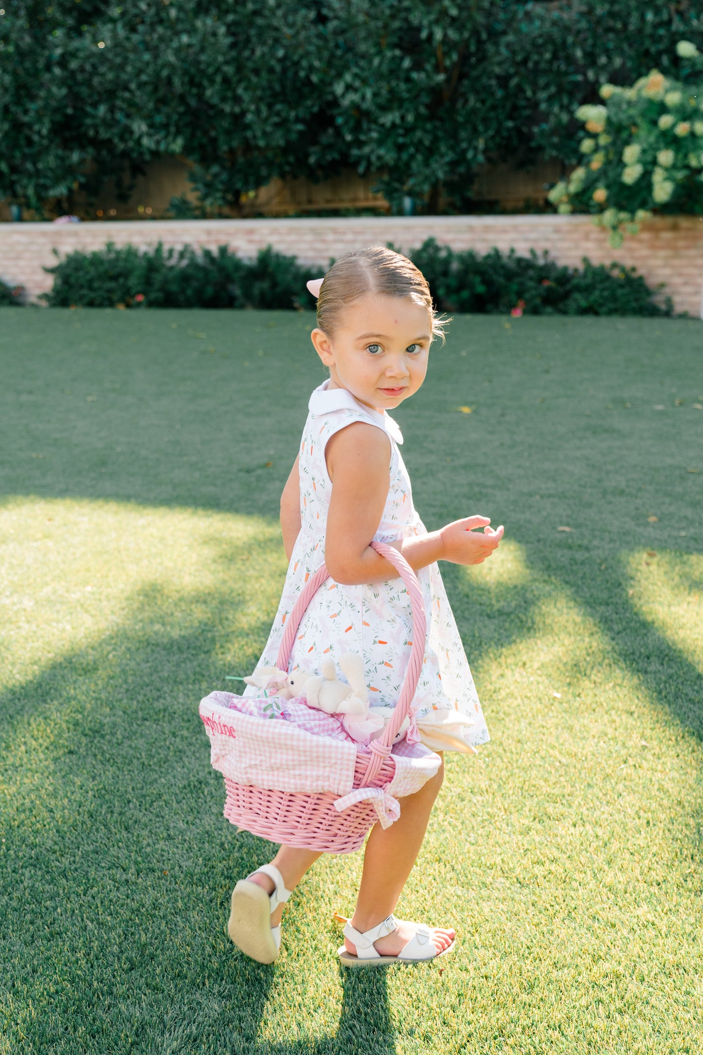 Proper Peony Pima Girls Pink Easter Peeps Twirl Dress - White Collar by Proper Peony