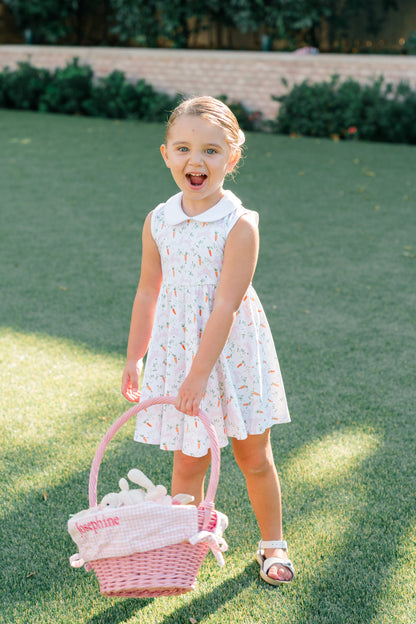 Proper Peony Pima Girls Pink Easter Peeps Twirl Dress - White Collar by Proper Peony