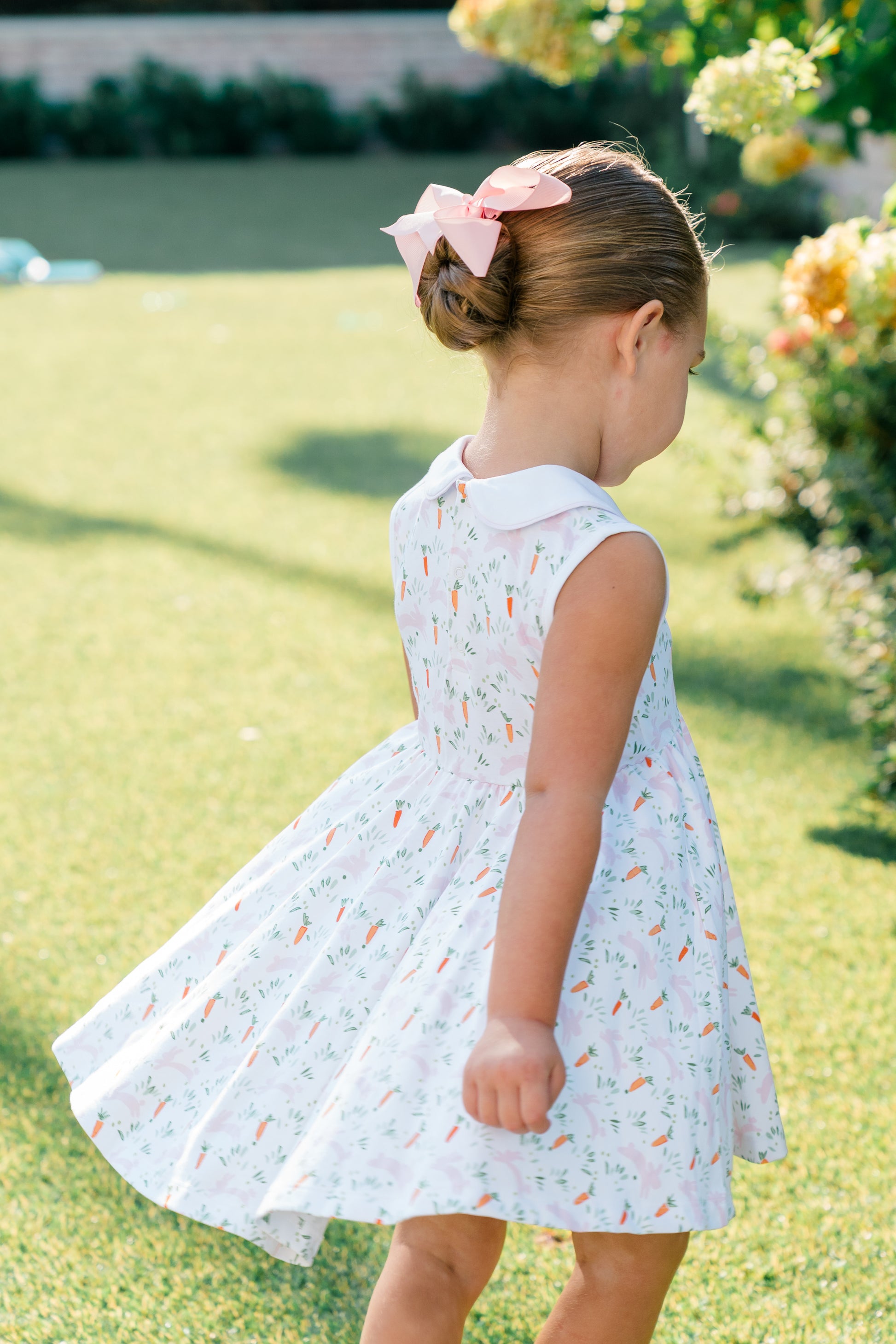 Proper Peony Pima Girls Pink Easter Peeps Twirl Dress - White Collar