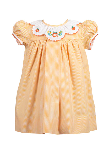 Proper Peony Girls Orange Pembroke Pumpkin Embroidery Collar Dress