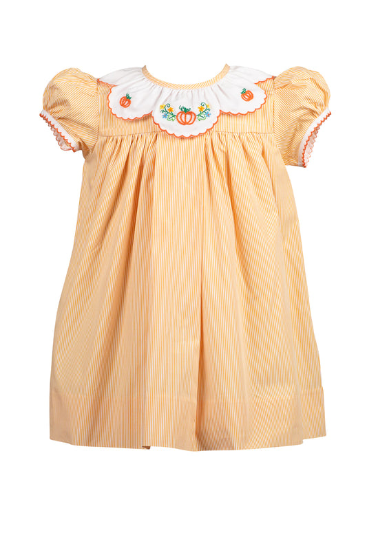Proper Peony Girls Orange Pembroke Pumpkin Embroidery Collar Dress
