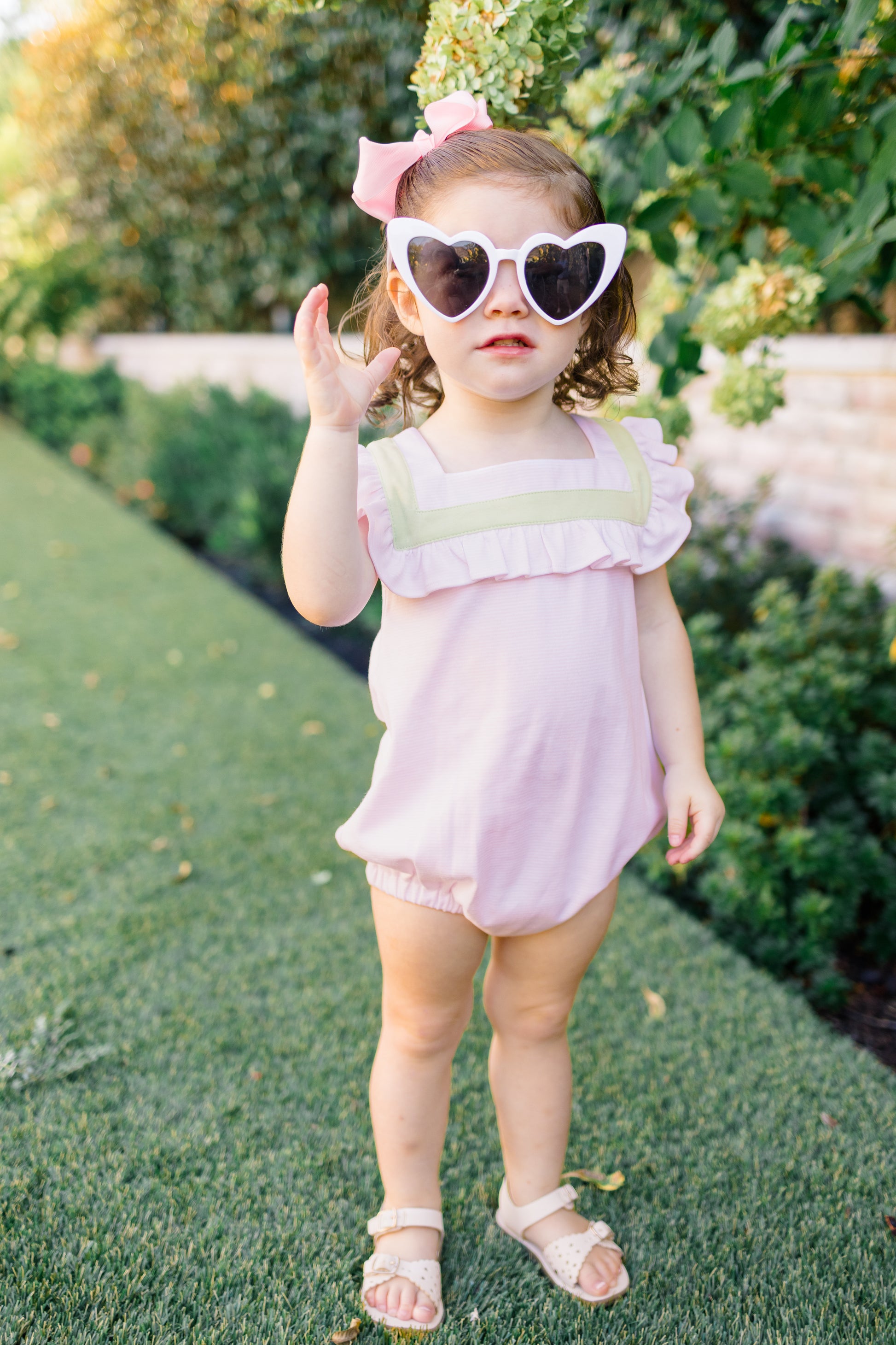 Proper Peony Pima Girls Bubble - Pink with Square Collar