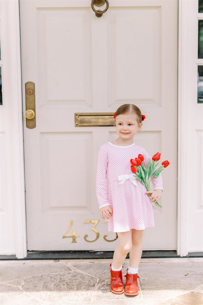 Proper Peony Pima Girls Pink / Red Dots Dress - White Bow