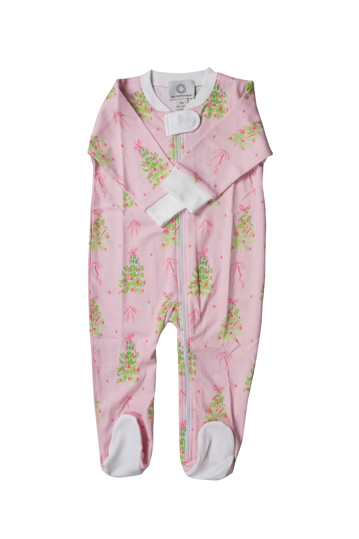 Proper Peony Girls Pink Christmas Tinsel Footed Zipper PJs