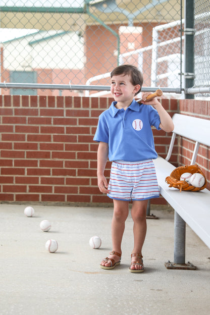 Trotter Street Kids Boys Blue Play Ball Baseball Polo Shirt & Shorts Set by Trotter Street Kids