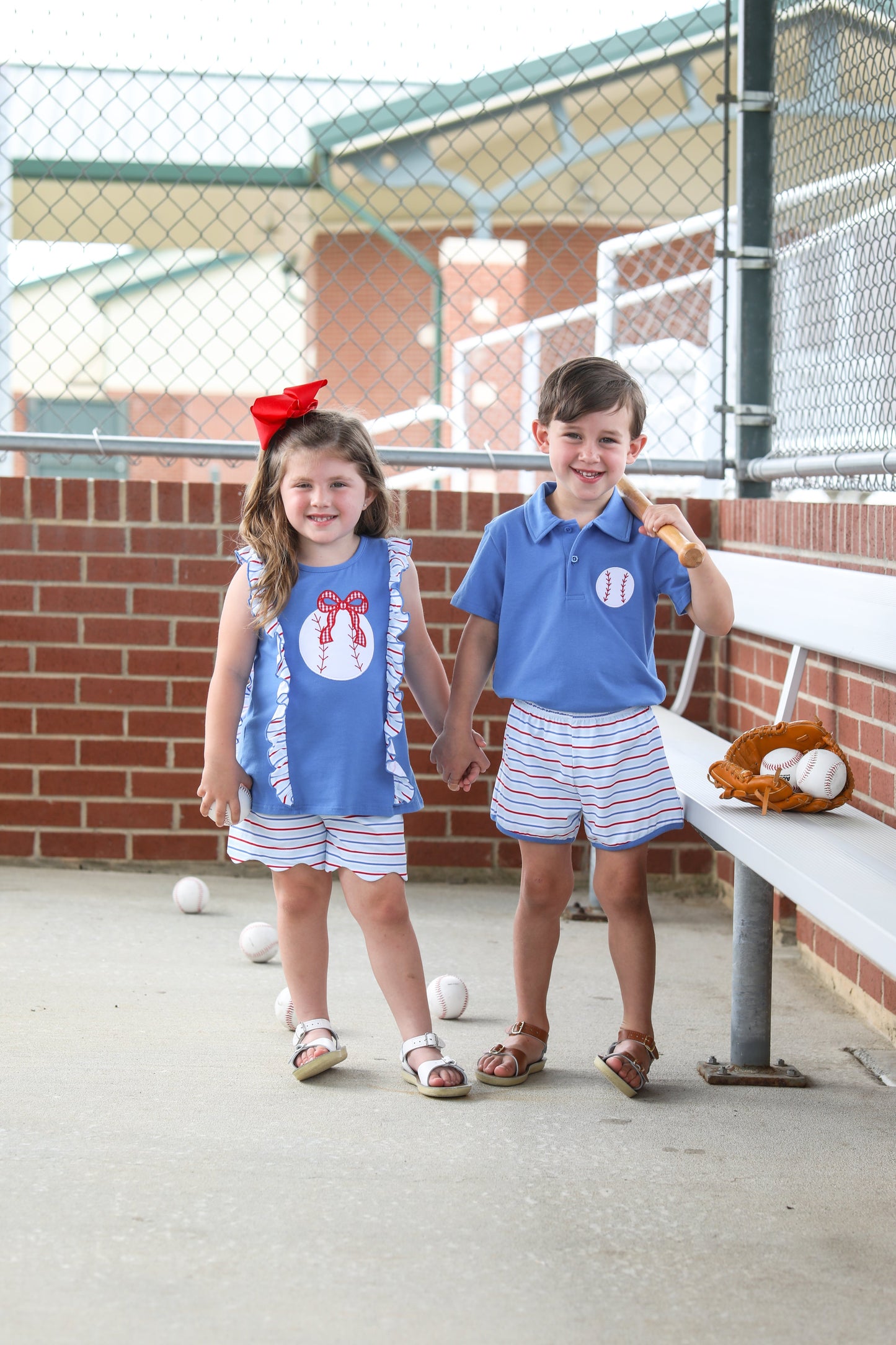 Trotter Street Kids Boys Blue Play Ball Baseball Polo Shirt & Shorts Set by Trotter Street Kids
