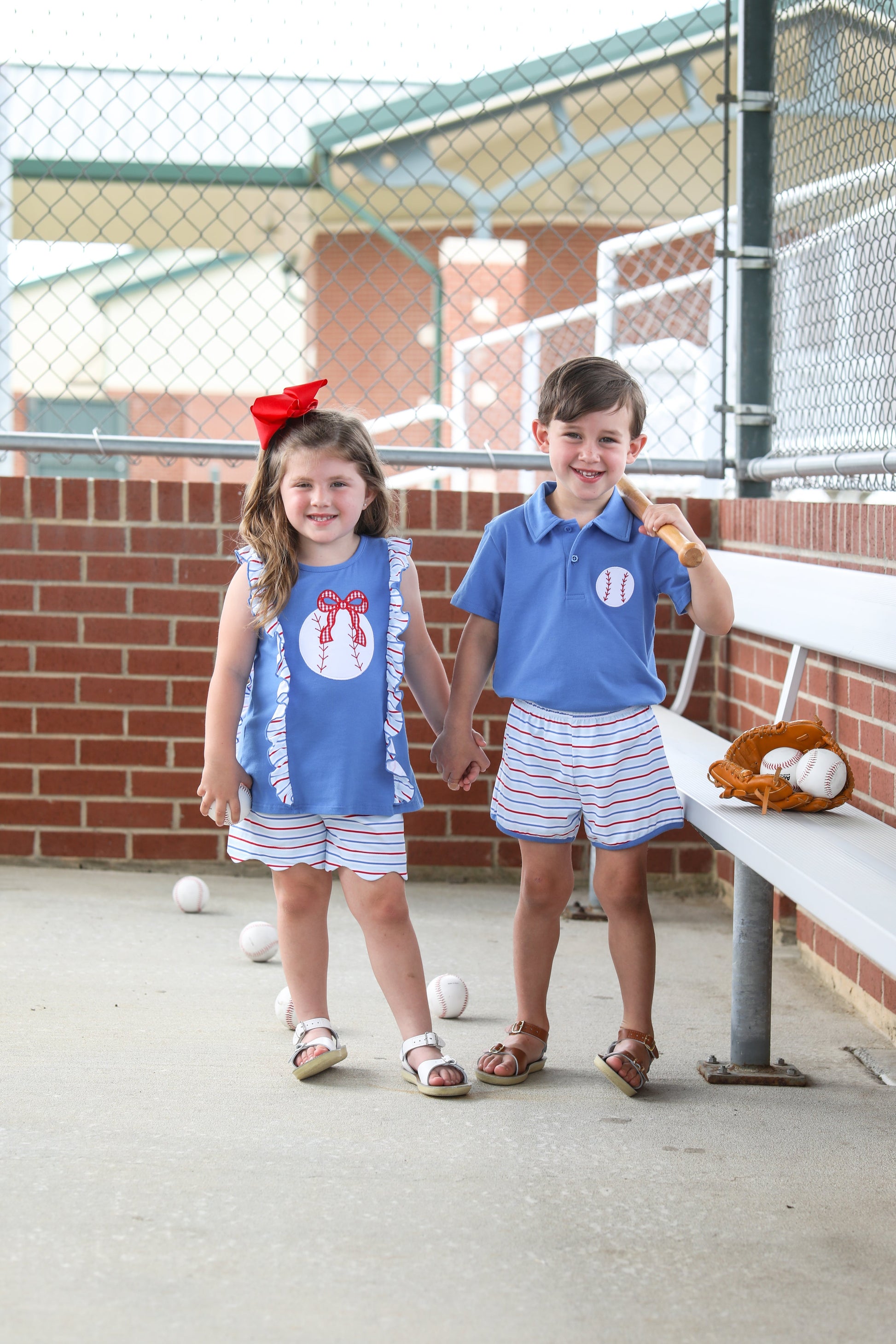 Trotter Street Kids Boys Blue Play Ball Baseball Polo Shirt & Shorts Set