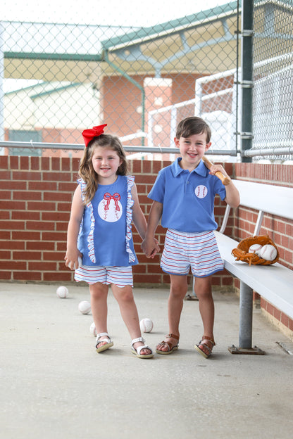 Trotter Street Kids Boys Blue Play Ball Baseball Polo Shirt & Shorts Set by Trotter Street Kids