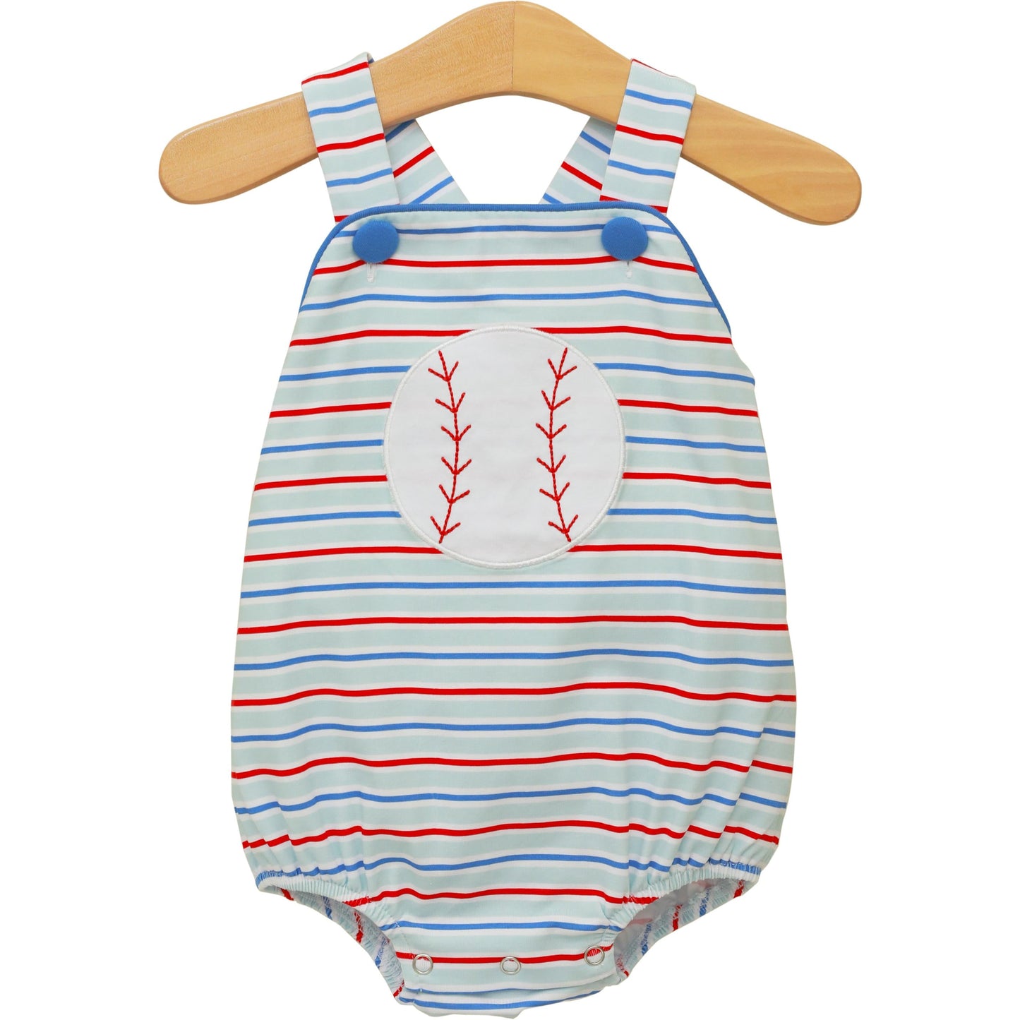 Trotter Street Kids Baby Boys Blue & Red Stripe Play Ball Baseball Sunsuit by Trotter Street Kids