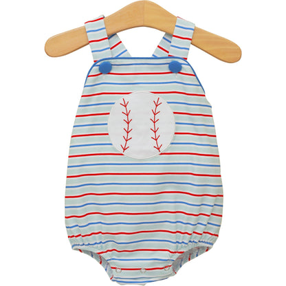 Trotter Street Kids Baby Boys Blue & Red Stripe Play Ball Baseball Sunsuit by Trotter Street Kids