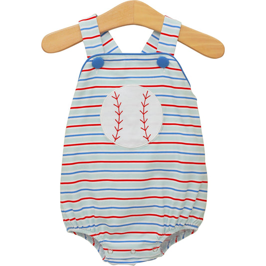 Trotter Street Kids Baby Boys Blue & Red Stripe Play Ball Baseball Sunsuit by Trotter Street Kids