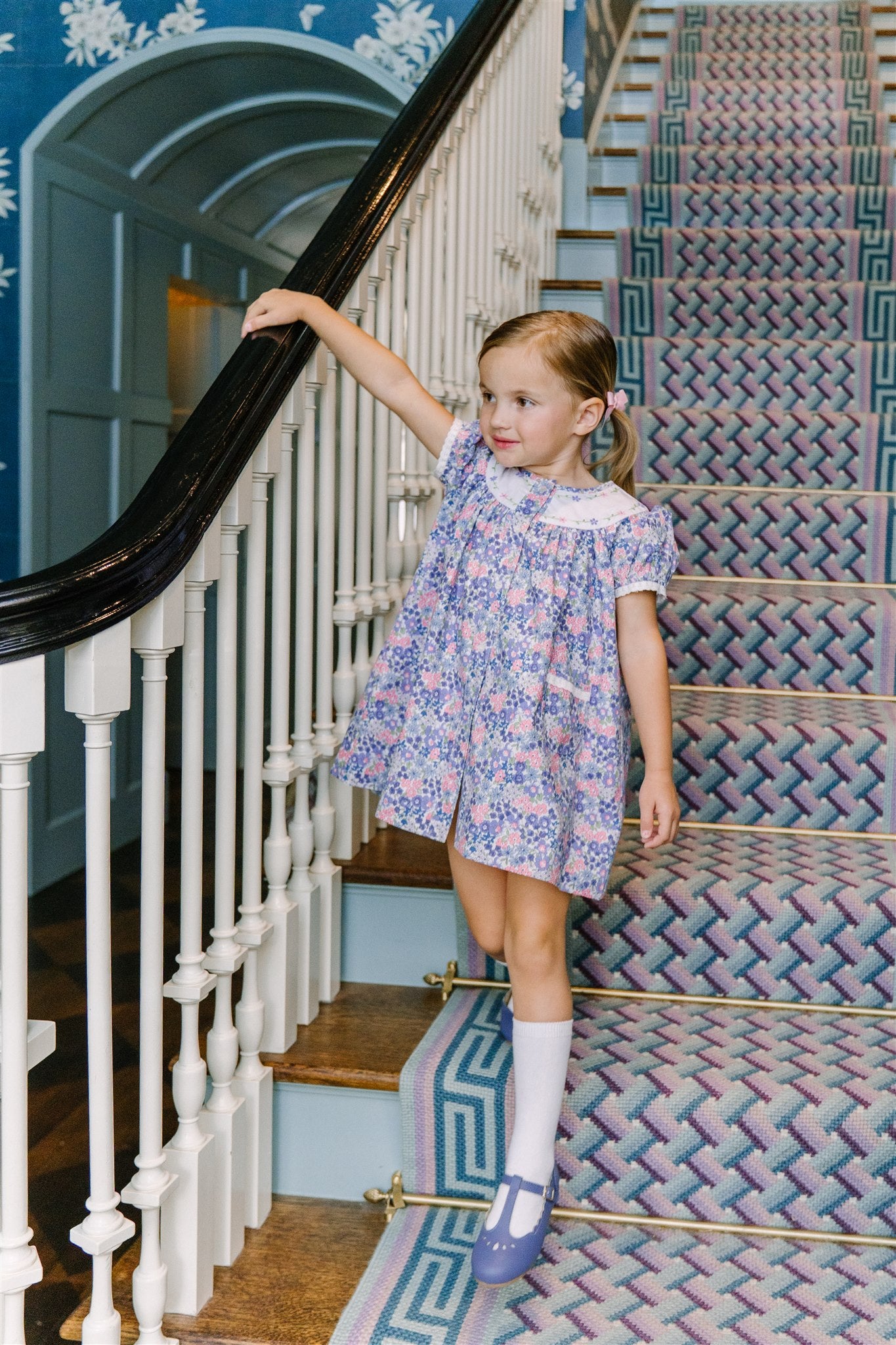 Proper Peony Girls Blue & Pink Floral Prairie Dress