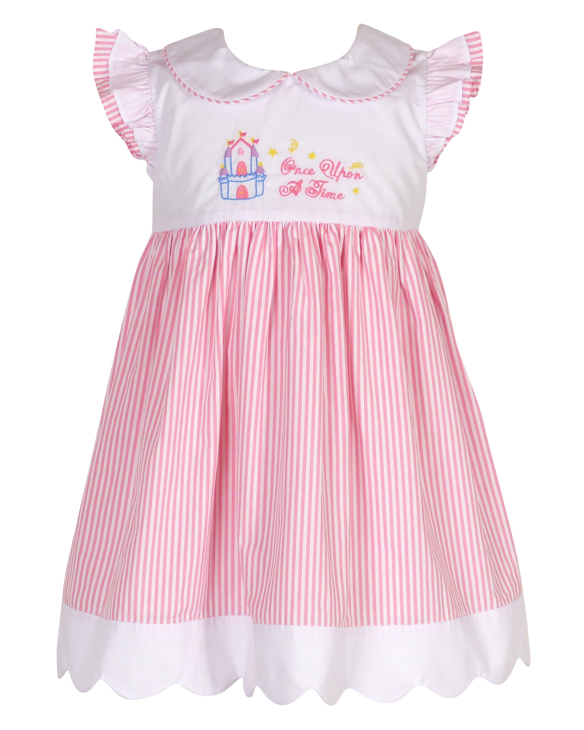 Yellow Lamb Girls Pink Stripe Once Upon a Time Fairy Tale Princess Dress