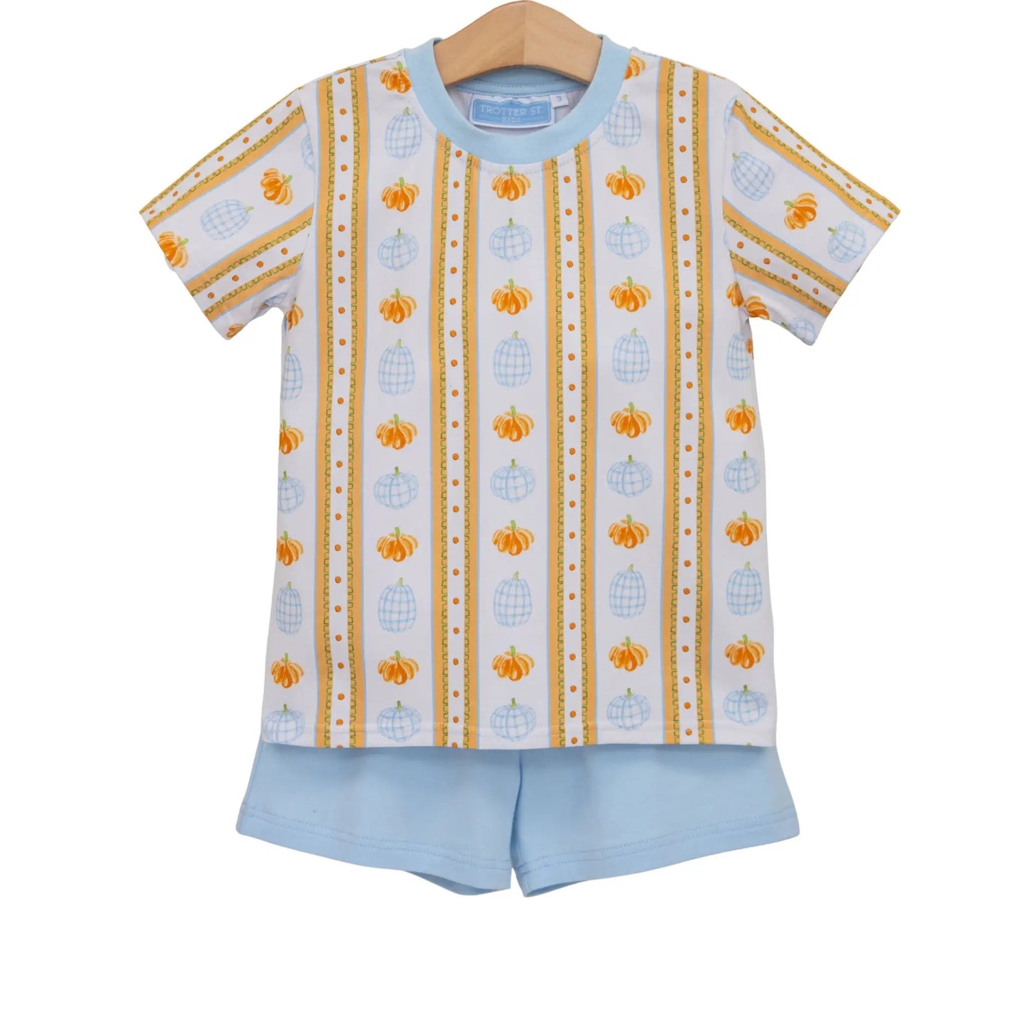 Trotter Street Kids Boys Blue & Orange Pumpkin Patch Short Set