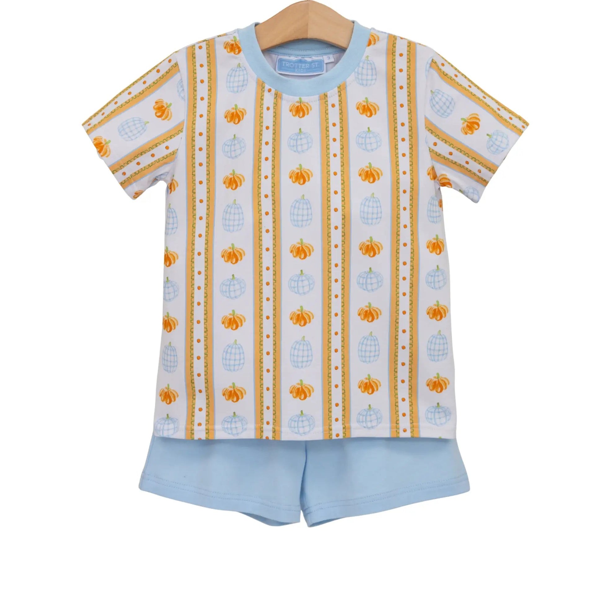 Trotter Street Kids Boys Blue & Orange Pumpkin Patch Short Set