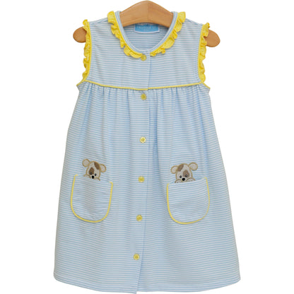 Trotter Street Kids Girls Blue & Yellow Puppy Dog Pocket Dress by Trotter Street Kids