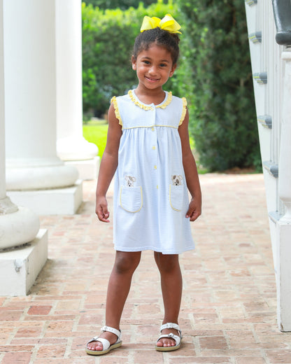 Trotter Street Kids Girls Blue & Yellow Puppy Dog Pocket Dress by Trotter Street Kids