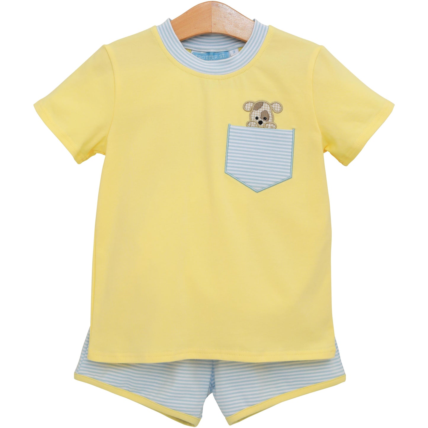 Trotter Street Kids Boys Yellow & Blue Puppy Dog Pocket Short Set by Trotter Street Kids