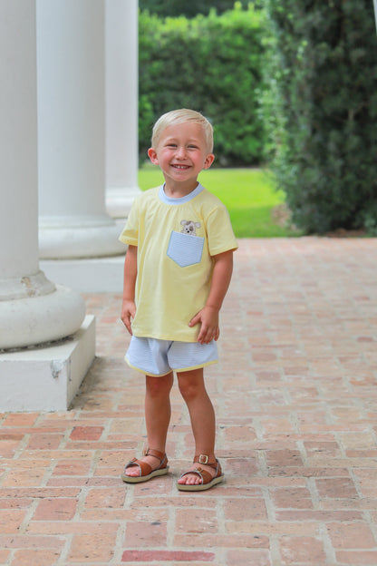 Trotter Street Kids Boys Yellow & Blue Puppy Dog Pocket Short Set by Trotter Street Kids