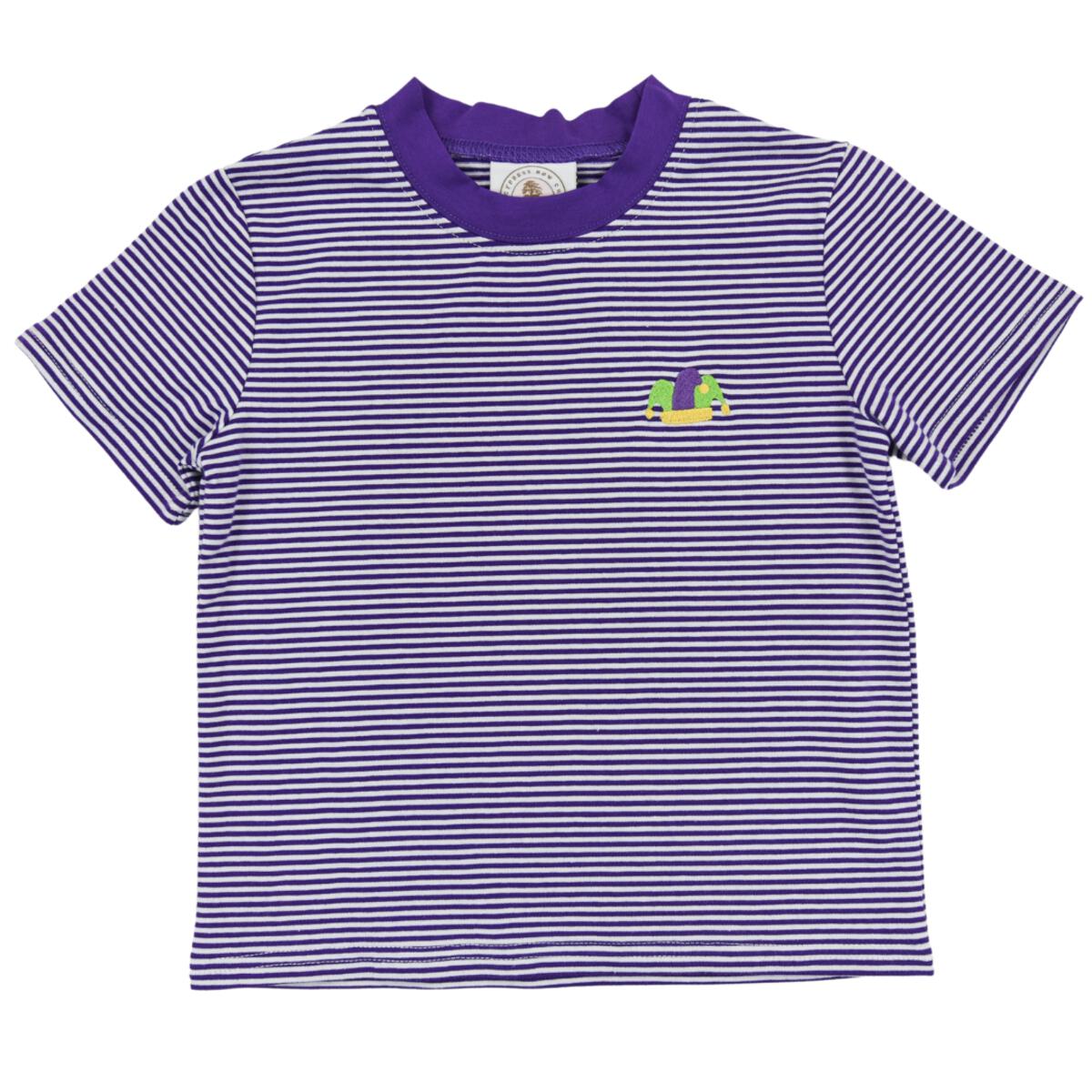 Cypress Row Boys Striped Tee Shirt - Mardi Gras Jester Hat - Purple by Cypress Row