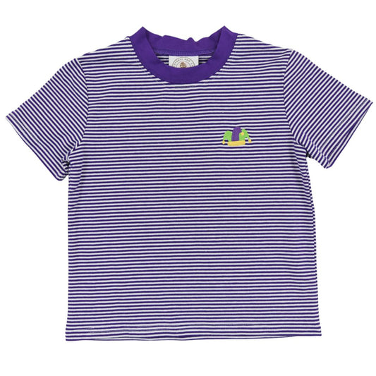 Cypress Row Boys Striped Tee Shirt - Mardi Gras Jester Hat - Purple by Cypress Row