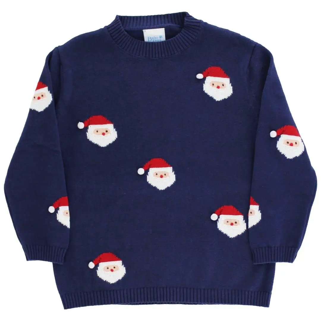 Bailey Boys Santa Print Crew Neck Sweater - Navy