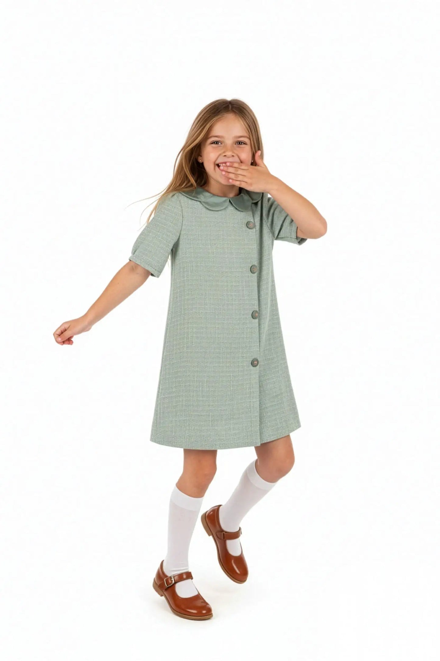 Luli & Me Girls Green Chanel Shift Dress by Luli & Me