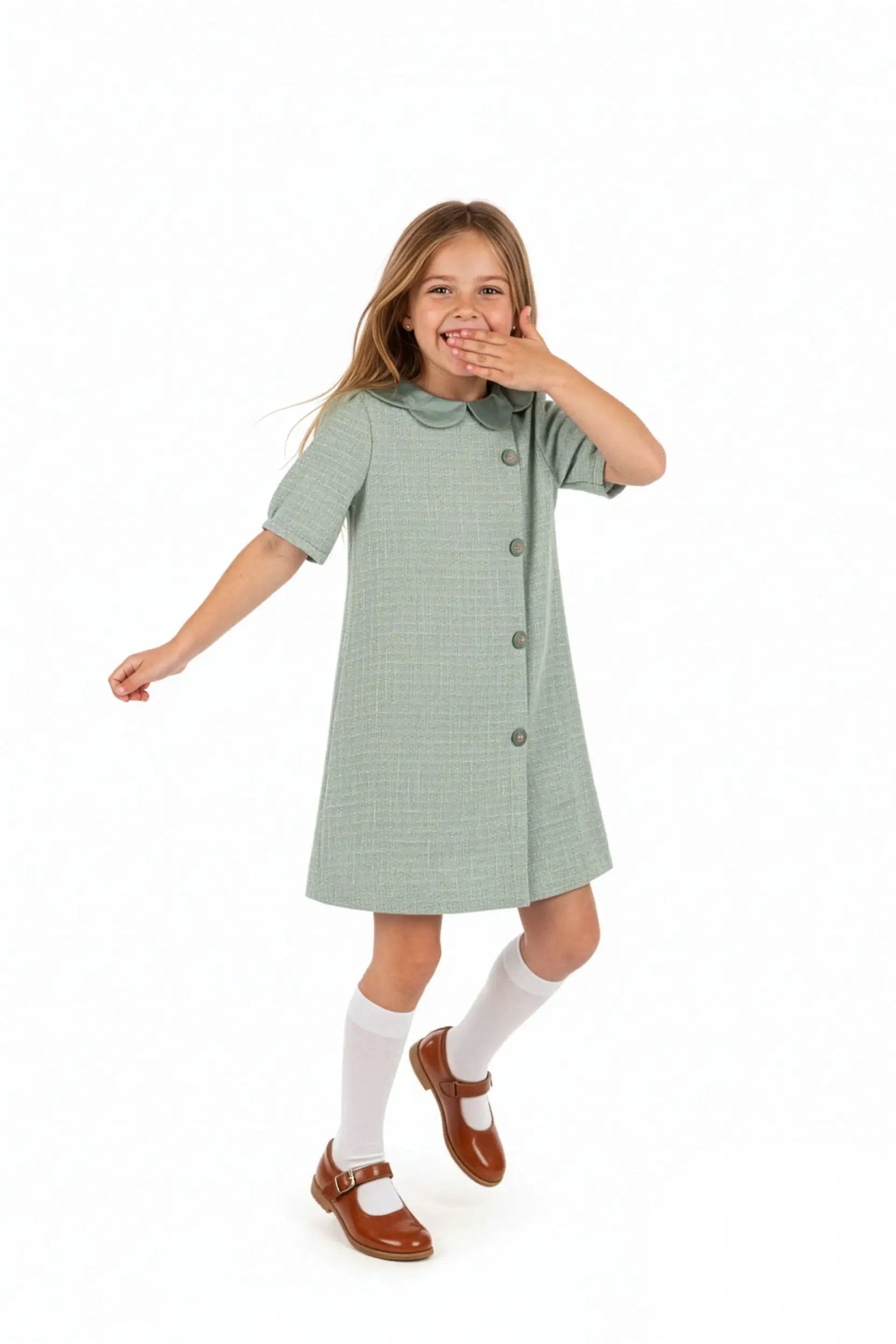 Luli & Me Girls Green Chanel Shift Dress